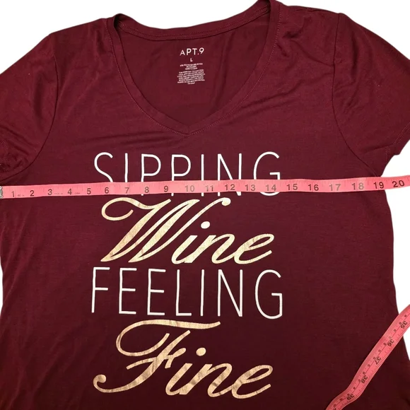 Apt. 9 Burgundy Graphic Tee - Sipping Wine Feeling Fine Size L - Picture 6 of 6